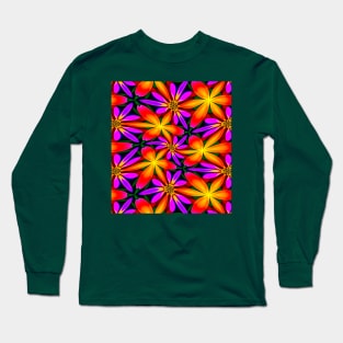 Bright Orange Flower Pattern Long Sleeve T-Shirt